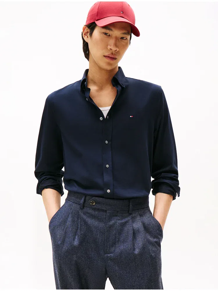 Сорочка с длинным рукавом Slim Fit, Performance Interlock TOMMY HILFIGER, Navy