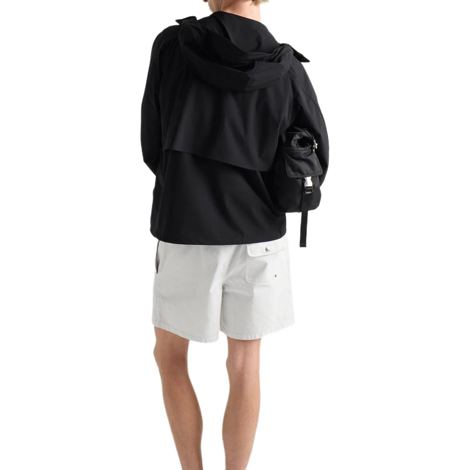 Мужская куртка из нейлона Re-Nylon с капюшоном, прямой крой, PRADA, Black — фото 4
