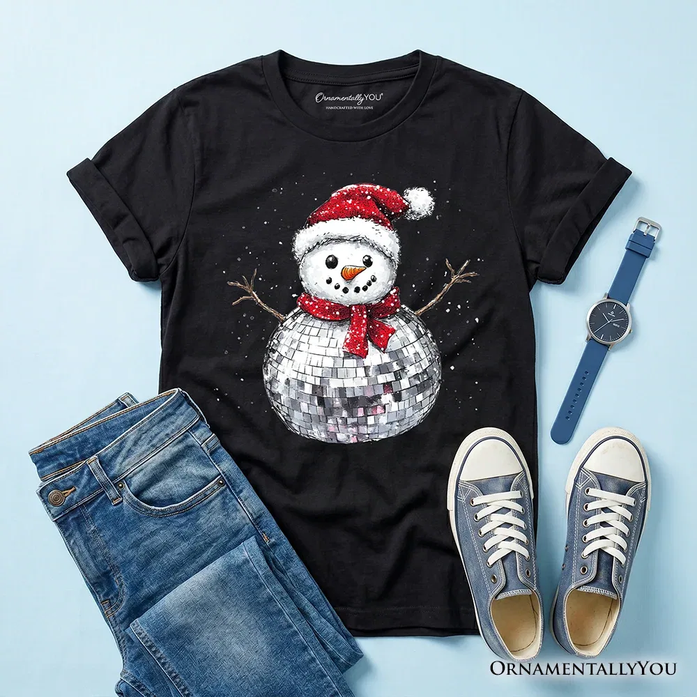 Детская футболка для мальчиков с принтом Retro Disco Snowman OrnamentallyYou, черный