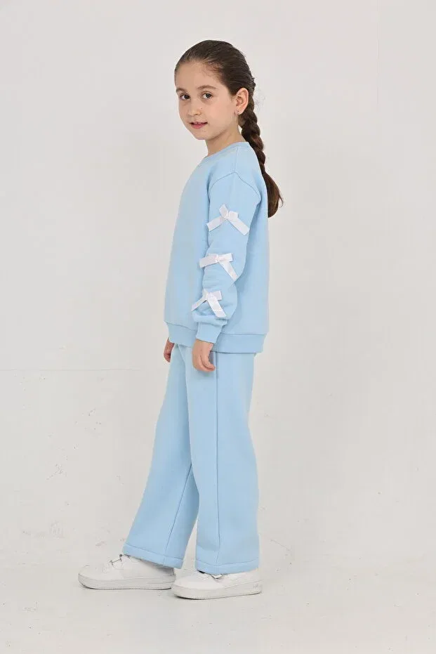 Детское для девочек базовое комплект из свитшота и палаццо Erdem Kids, Baby Blue — фото 4