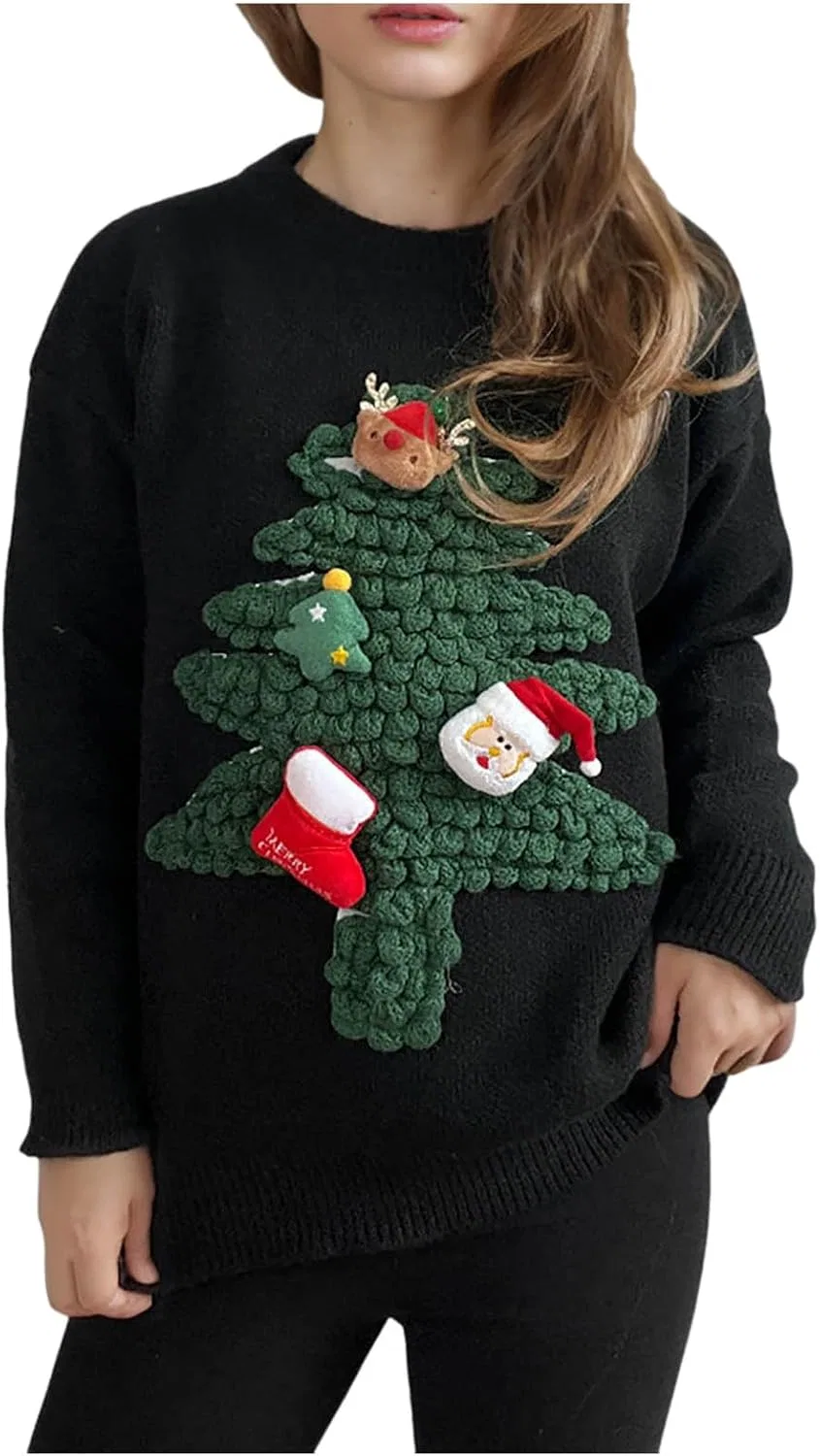 Женский свитшот с длинным рукавом, Christmas, чёрный