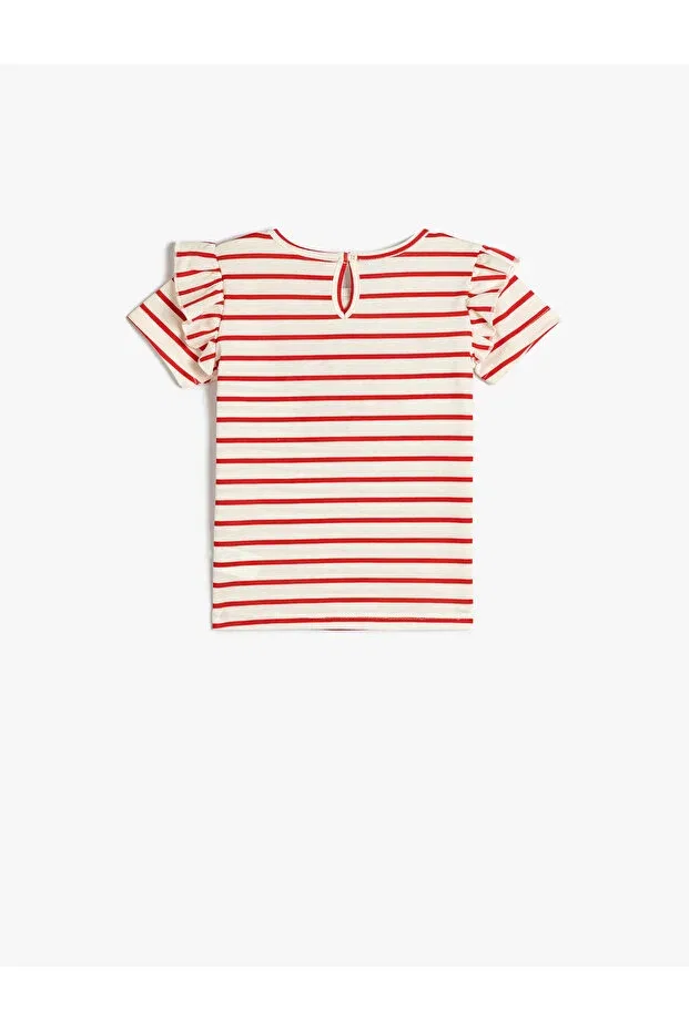 Детская футболка с пайетками Striped t-shirt ruffled sequin-paillette embroidered short sleeve cotton Koton, Red Patterned — фото 2