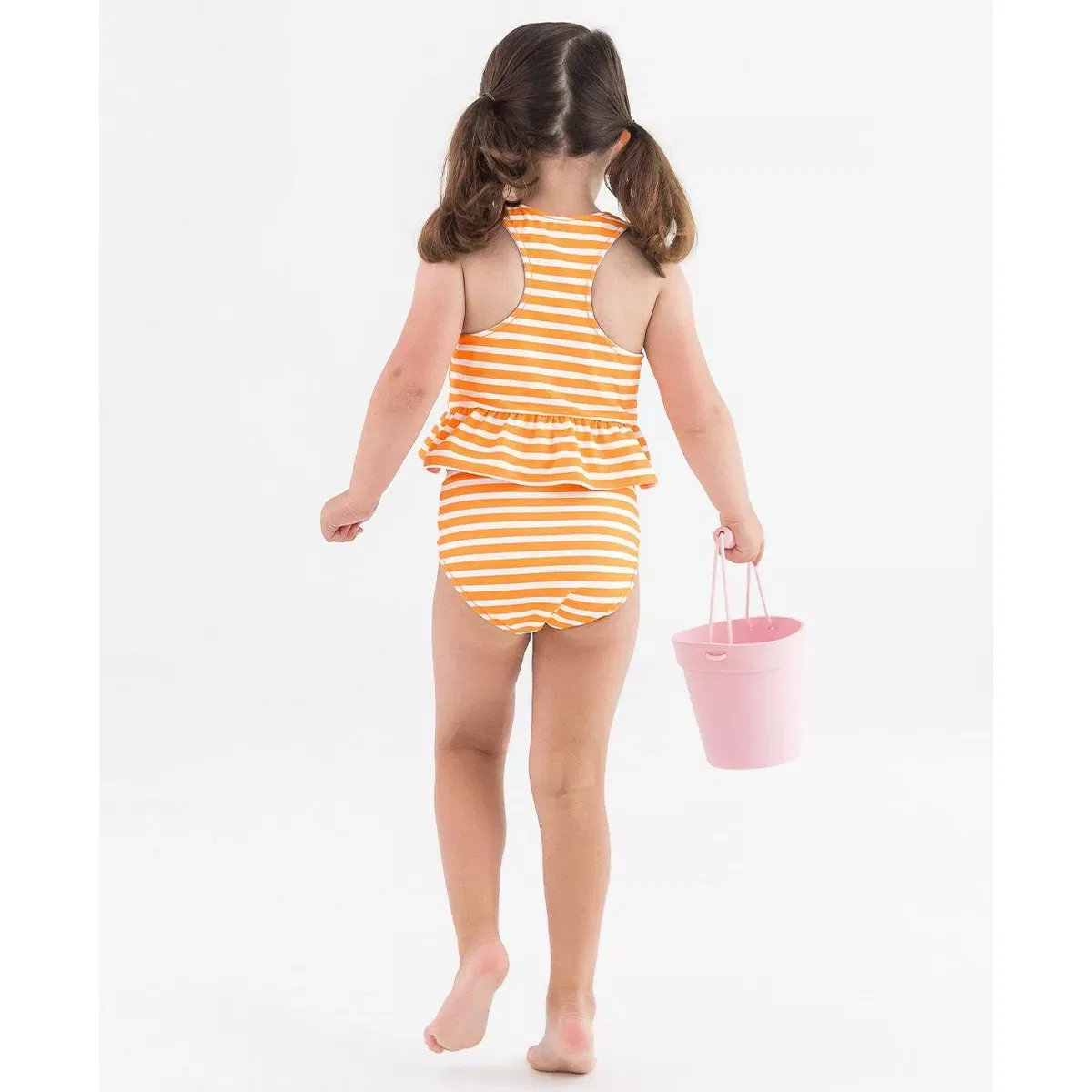 Детский танкини-комплект для девочек с двусторонним дизайном Reversible Peplum Tankini RuffleButts, Orange You The Sweetest — фото 3