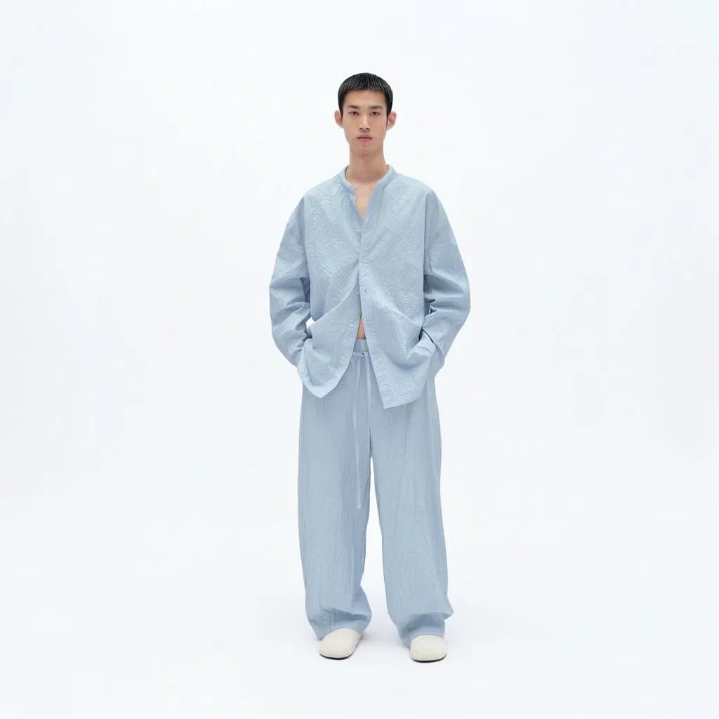 Женские брюки повседневные с принтом Fanglu Lin ZARA, Light Blue — фото 4