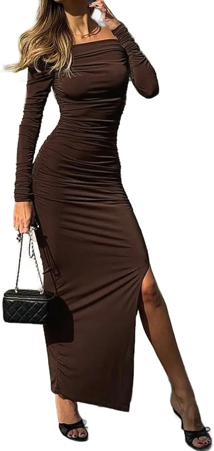 Женское вечернее платье-макси с высоким разрезом, модель Elegant Ruched Bodycon