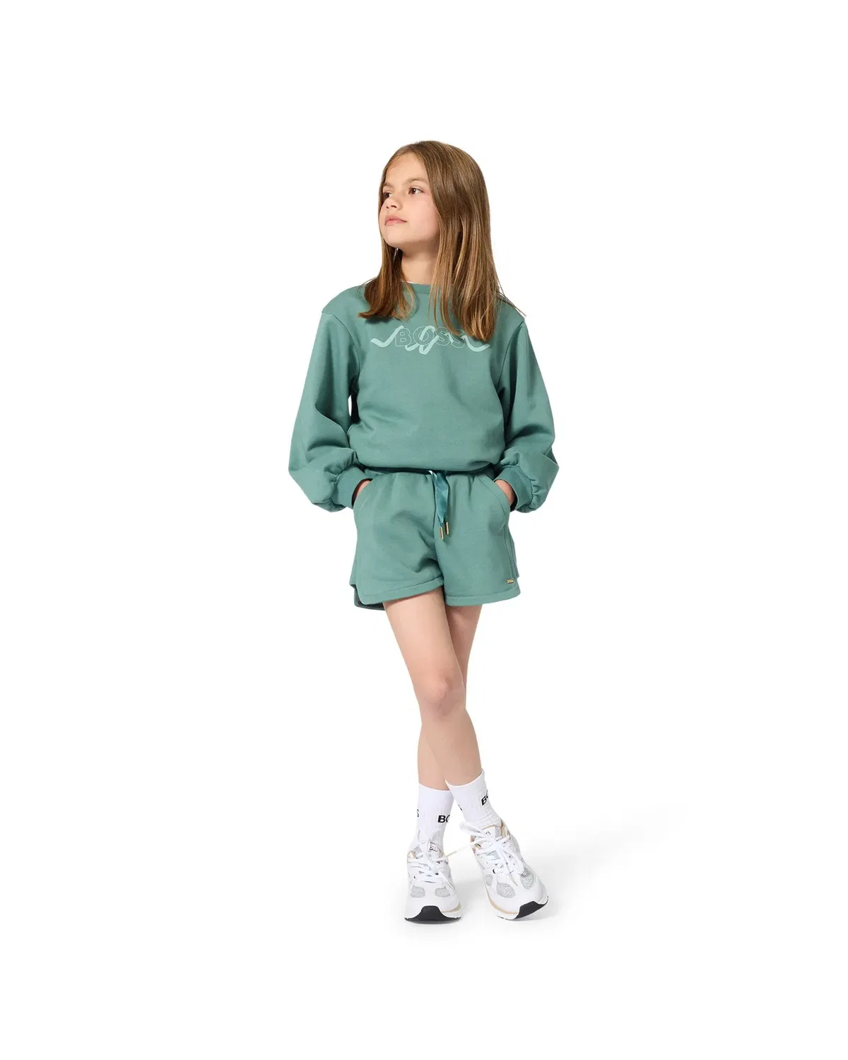 Детские шорты для девочек хлопковые BOSS Kidswear, Verde — фото 2