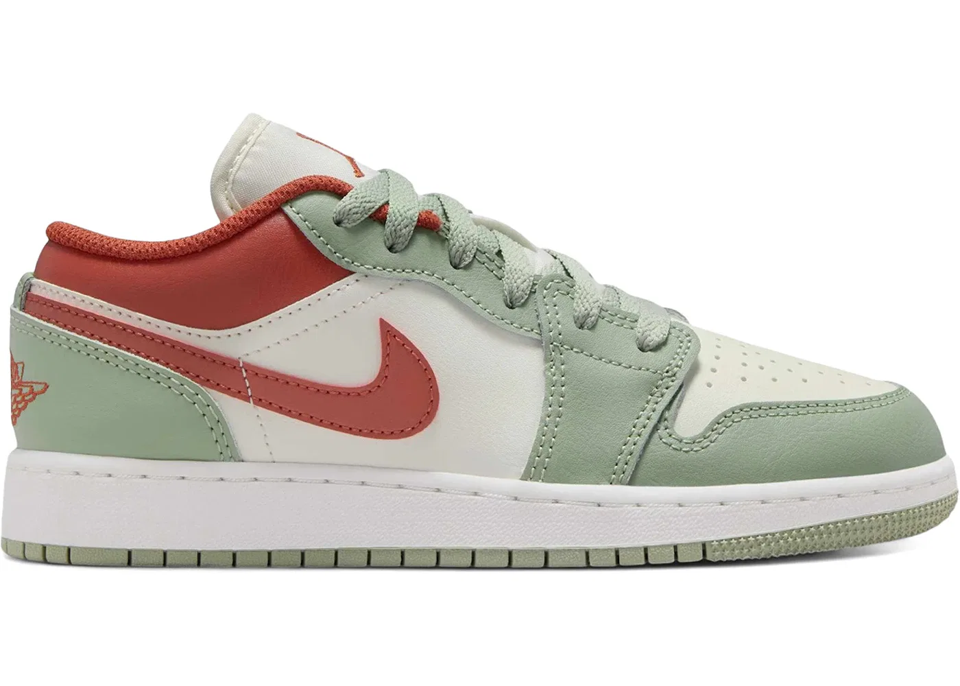 Детские кроссовки для мальчиков с низким верхом Jordan 1 Low Jordan, Sail/Jade Horizon/Pure Platinum/Summit White/Redstone