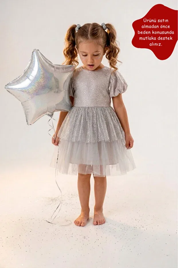 Детское платье для девочек из тюля баллон рукав Eray Kids, Gray