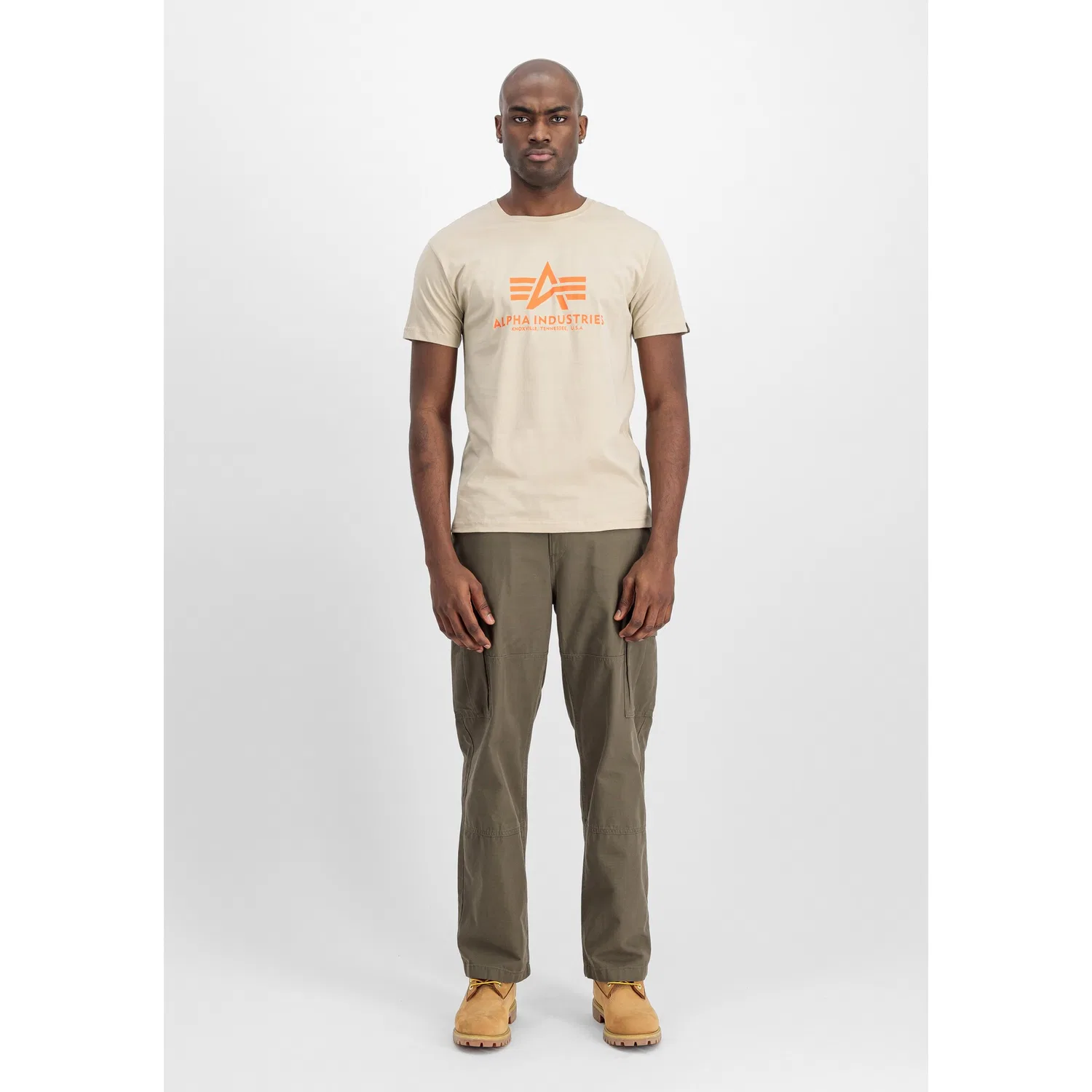 Детская хлопковая футболка Regular Fit Alpha Industries, Beige — фото 3