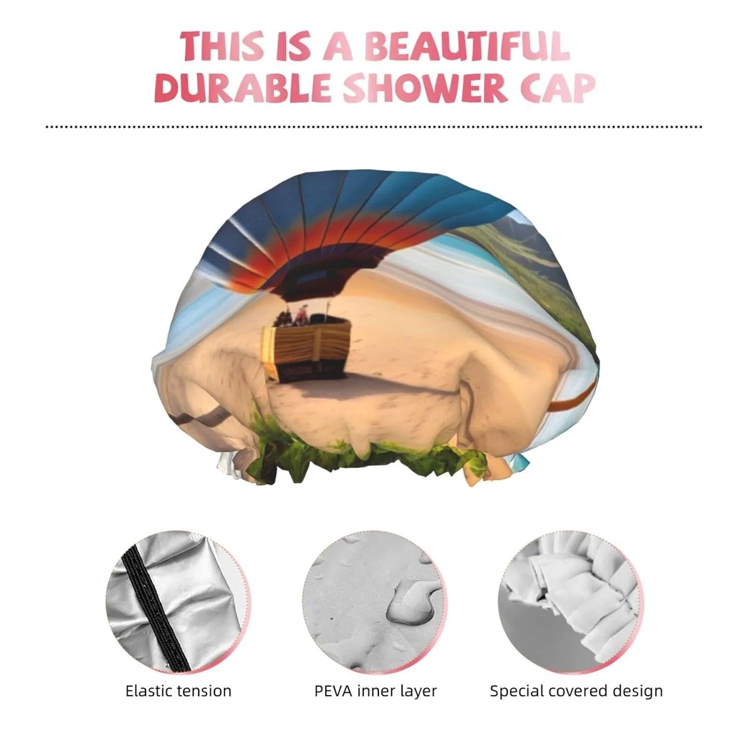 Душовая шапочка с принтом Hawaii Hot Air Balloon, WZYCWB, двойной слой, 70 г — фото 4