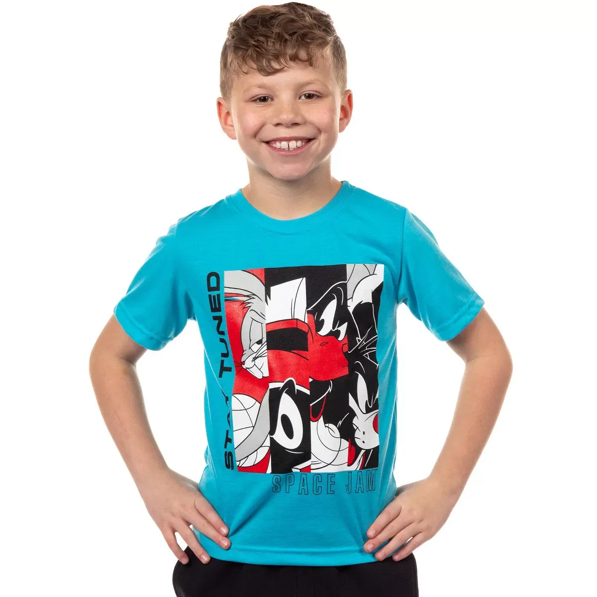 Детская футболка с принтом Space Jam Stay Tuned Profile Portraits Looney Tunes, Turquoise