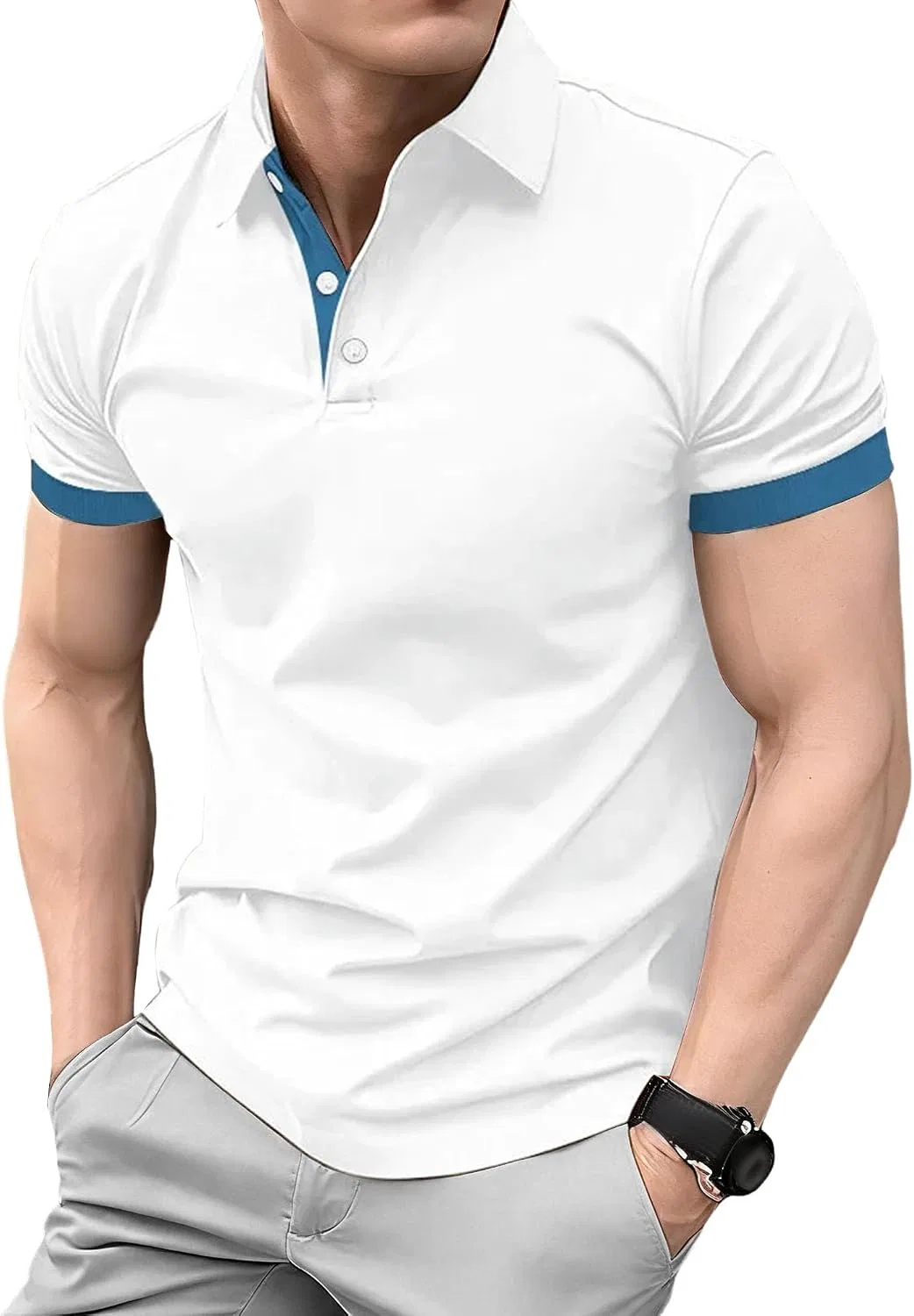 Мужская футболка-поло с коротким рукавом, классический крой, Slim Fit, белый