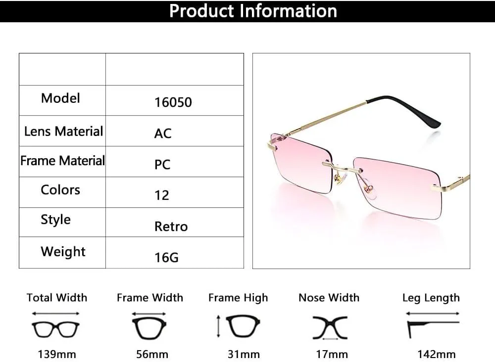 

Солнцезащитные очки без оправы прямоугольной формы для женщин, модные очки без оправы для мужчин, сверхлегкие очки с защитой от УФ-излучения UV400 generic, White