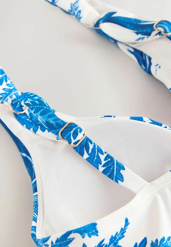 Купальник слитный с принтом Tall fit - plunge tummy control swimsuit Next, Cream Blue Floral, голубой — фото 2