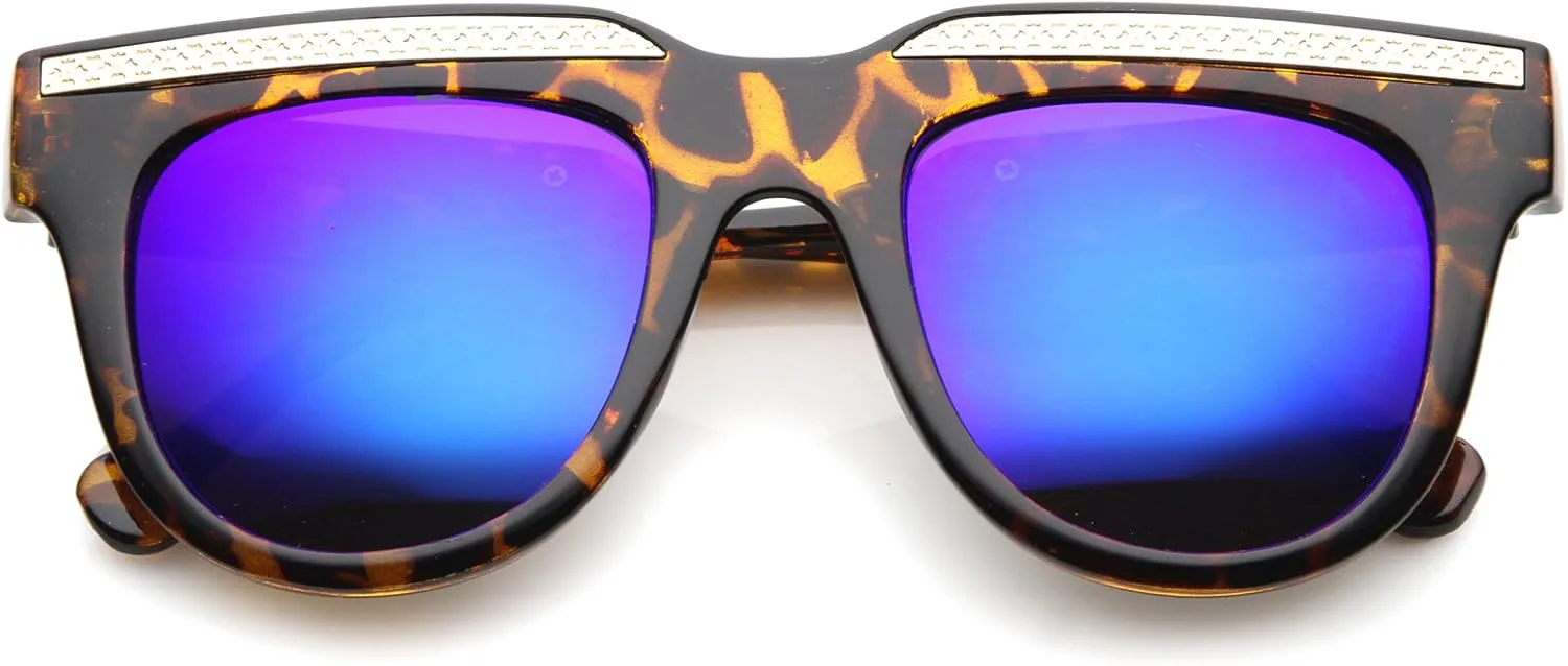 

Солнцезащитные очки zeroUV в стиле ретро с металлическими акцентами, зеркальными линзами и роговой оправой, увеличенного размера, 50 мм, Tortoise-gold / Blue Mirror