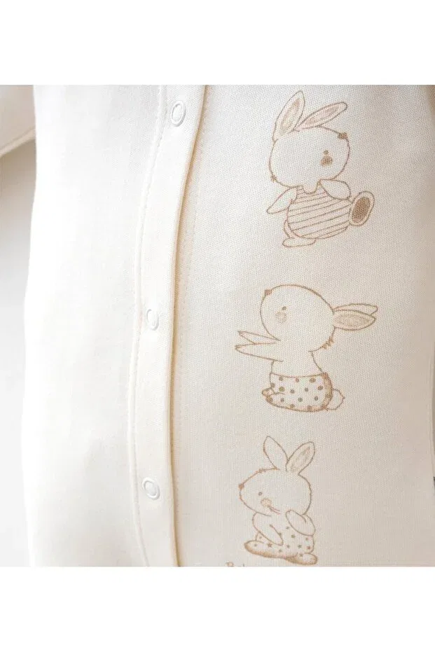 Детское боди-комбинезон для девочек с принтом Cute Rabbit Ears Printed Baby Romper Set Babylim, Beige — фото 2