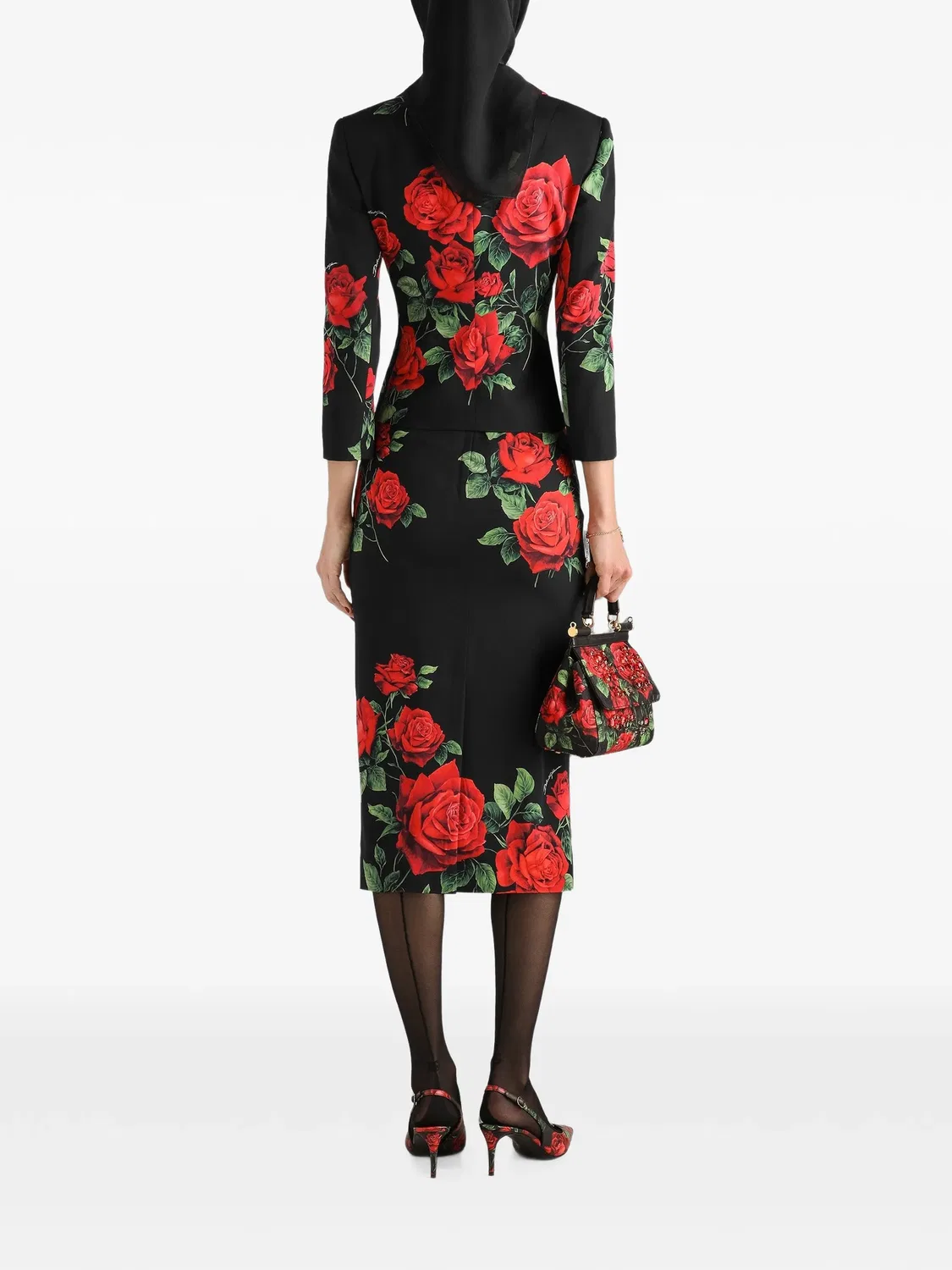 Однобортный пиджак с цветочным принтом Dolce & Gabbana, черный — фото 3