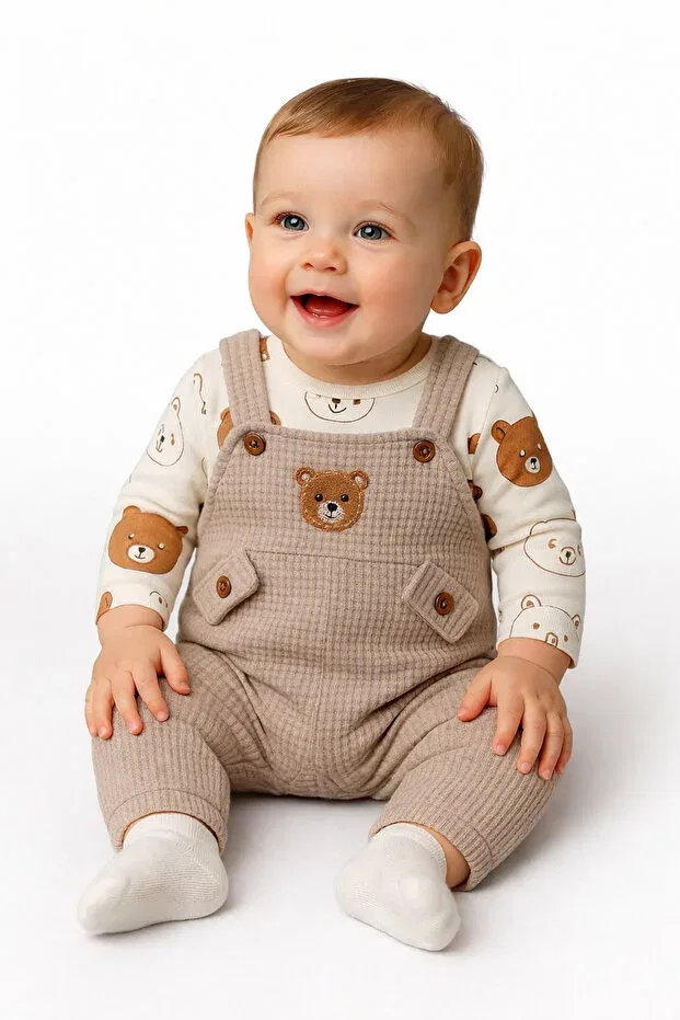 Детское боди-комбинезон для мальчиков с принтом Teddy Bear Patterned Bodysuit Nafito, Brown3