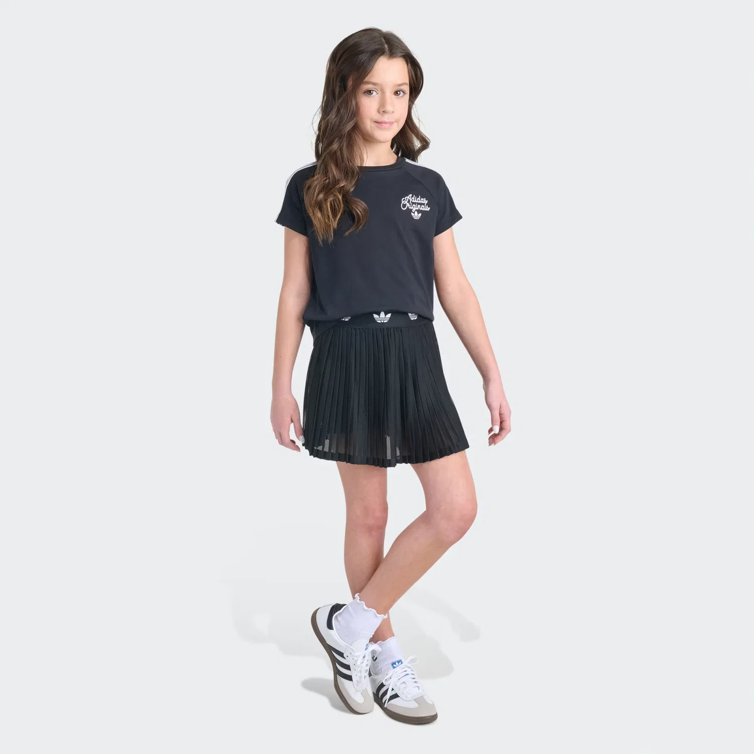 Детская юбка-шорты из сетки с принтом Originals Trefoil Adidas Originals, черный — фото 2
