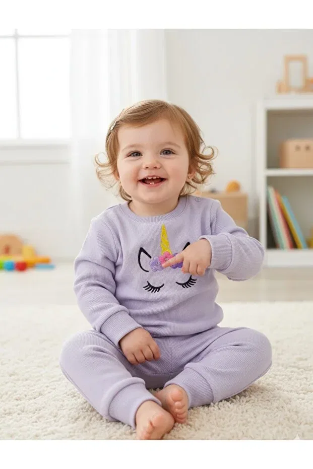 Детский комплект из футера с аппликацией Unicorn themed thessaloniki fabric tracksuit set Best Kids, Lilac