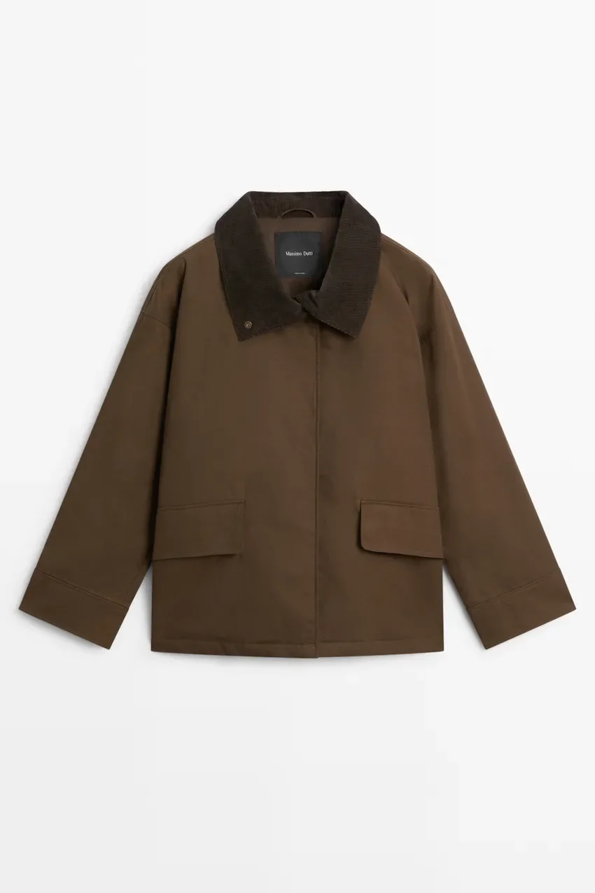 Жакет Massimo Dutti Waxed High-neck Corduroy, темный хаки