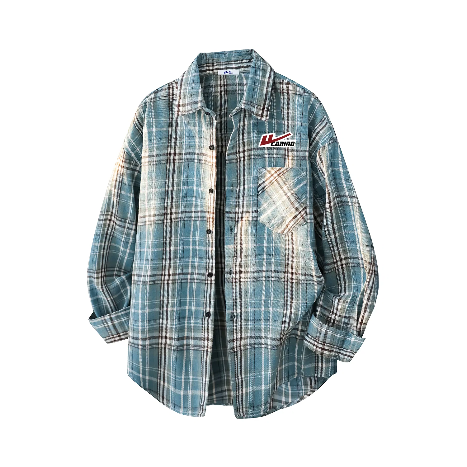 Детская рубашка с воротником и принтом в клетку Light Blue Plaid (DIY Badge) WARRIOR