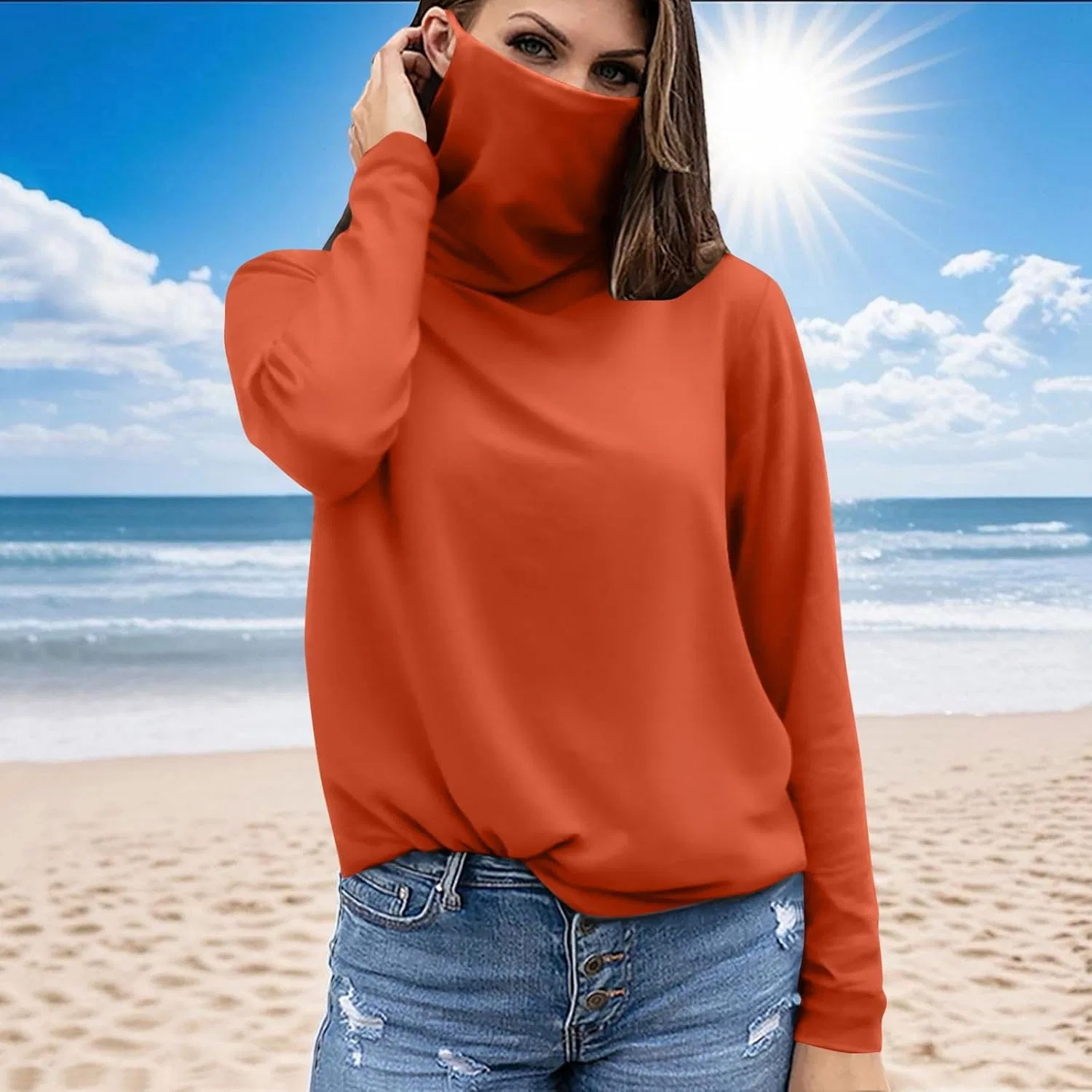 Женская футболка с защитой от солнца UPF 50+ для активного отдыха, Orange — фото 2
