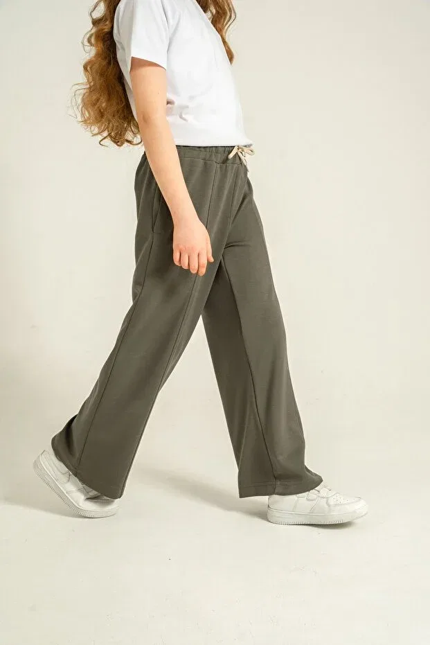 Детские спортивные штаны для девочек с широкой штаниной Mışıl Kids, Khaki — фото 3