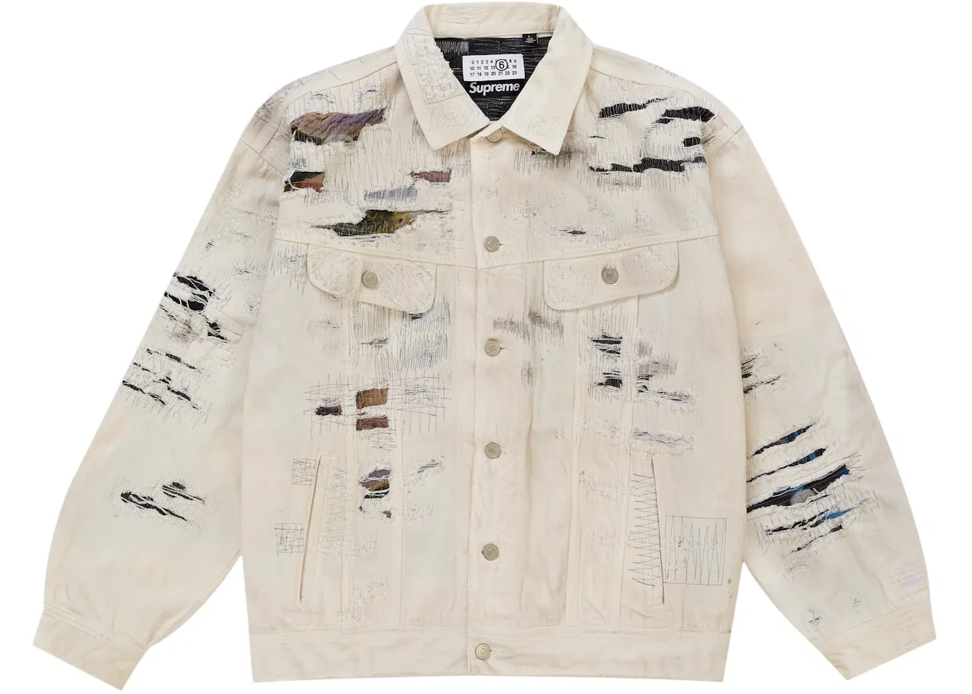 Мужская джинсовая куртка-тракер с потертостями Selvedge Denim Supreme MM6 Maison Margiela, White