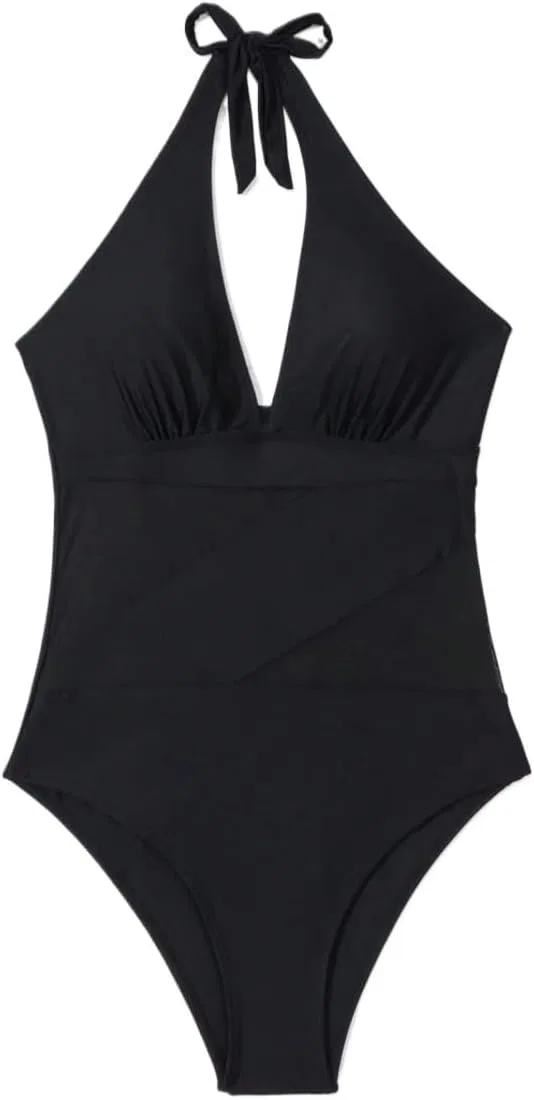 Женский монокини с вырезами и сеткой, Backless Halter Neck, Black