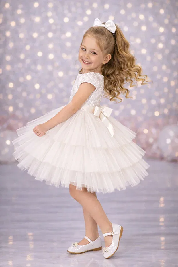 Детское платье для девочек с длинным рукавом Party Rumi Kids, White — фото 3