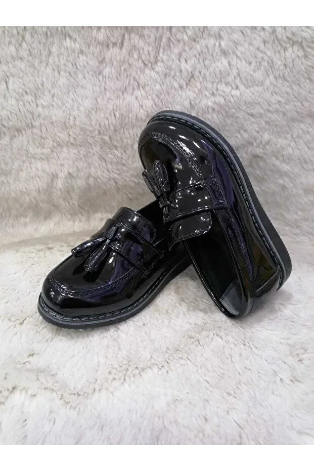 Детские туфли для мальчиков без шнурков Tasseled loafer (corcik) Özgür Kids, Black Rugan — фото 4