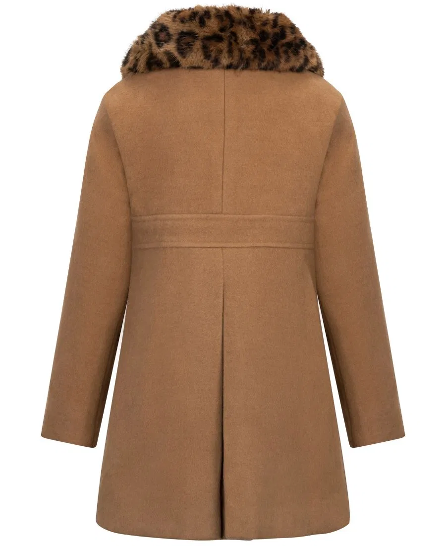 Пальто детское с двойным бантом и меховым воротником S Rothschild & CO, Camel Leopard — фото 2