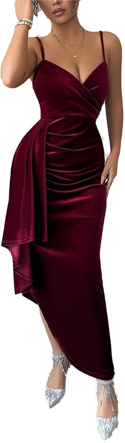 Женское облегающее платье на тонких бретелях с открытой спиной, Wine Red