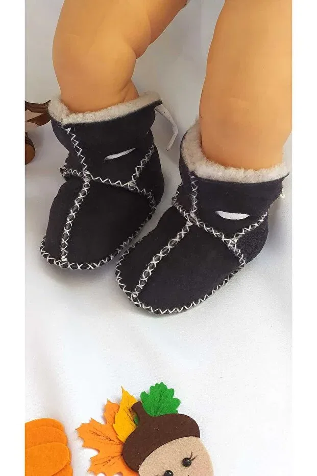 Детские пинетки для новорожденных из натуральной кожи Minibiri, Black