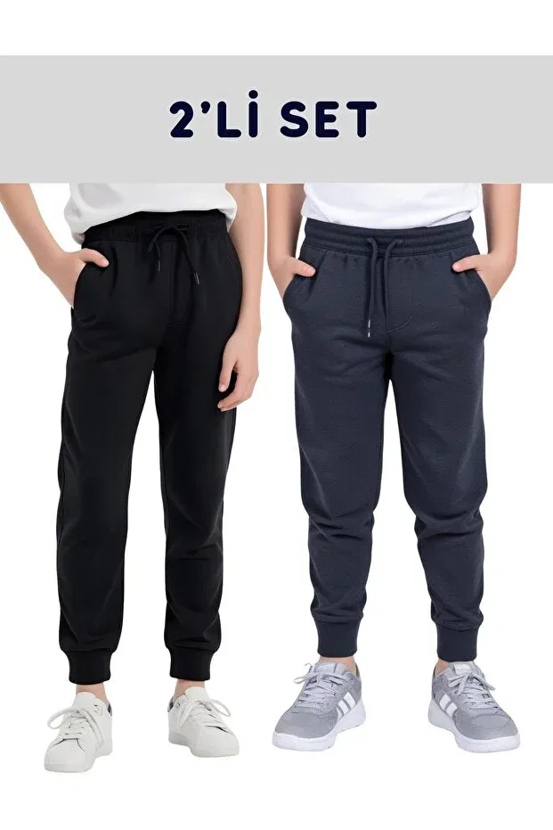 Детские спортивные штаны для мальчиков хлопковые 2-комплект Fyk Collection, Black-Smoked