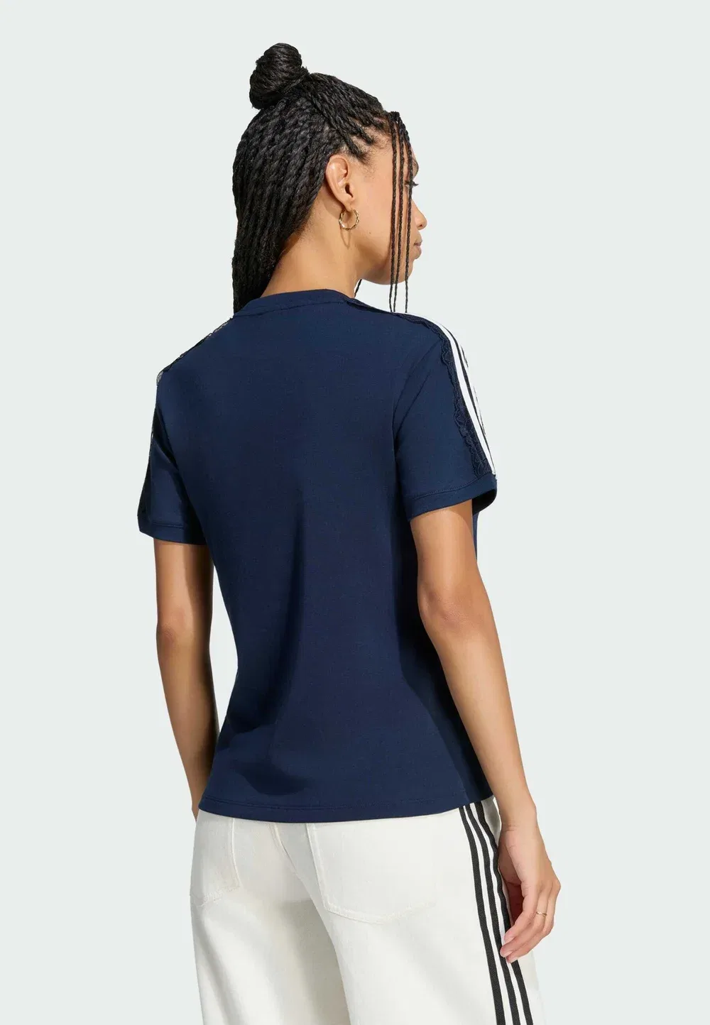Футболка с кружевом и тремя полосками - футболка с принтом Adidas Originals, Collegiate Navy — фото 2