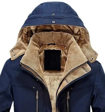 Мужское утепленное пальто-пуховик с капюшоном, Military Parka, синий — фото 2
