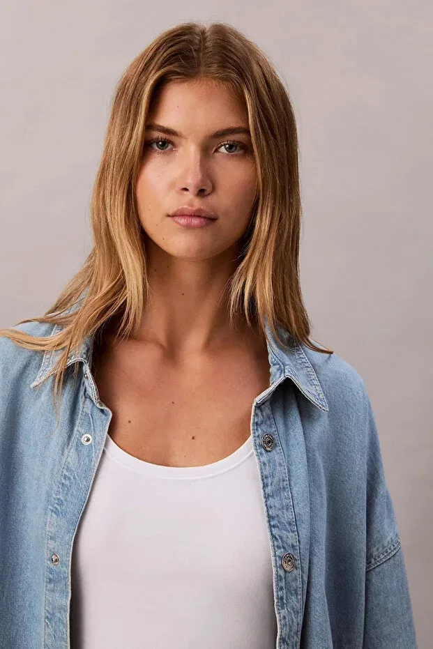 Женская рубашка из денима с длинным рукавом Aaron Calvin Klein, Blue — фото 4