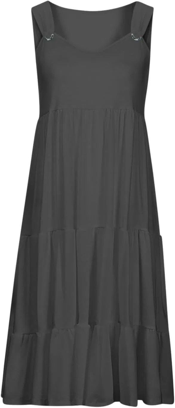 Женское пляжное платье-туника с рюшами Sleeveless Loose Beach Ruffle Tiered Sundress, Dark Gray — фото 3