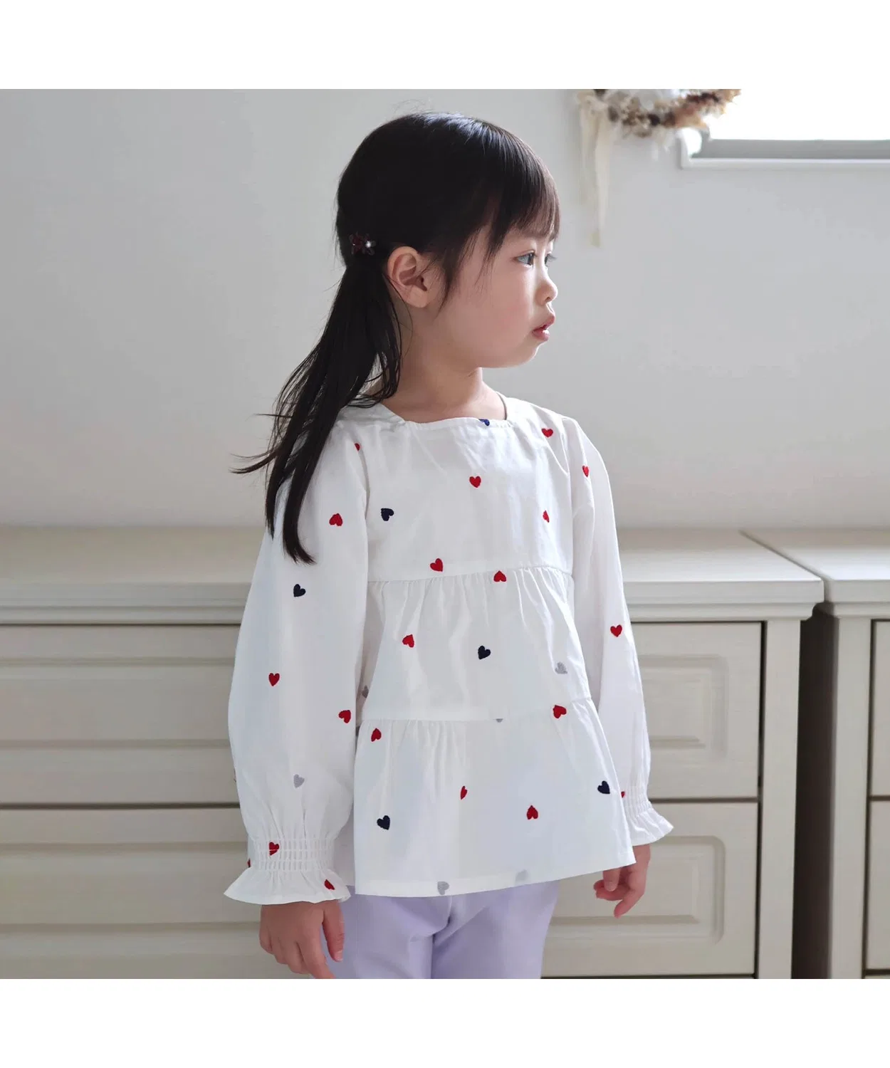Детская туника для девочек с вышивкой Heart Embroidery Tired Tunic, apres les cours, Ivory — фото 4