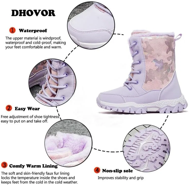 Детские зимние ботинки для девочек с принтом DHOVOR, Purple — фото 2