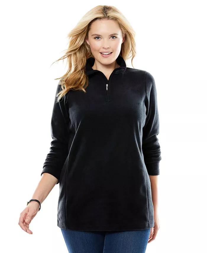

Пуловер Plus Size Inside из микрофлиса с застежкой-молнией на четверть оборота Woman Within, черный