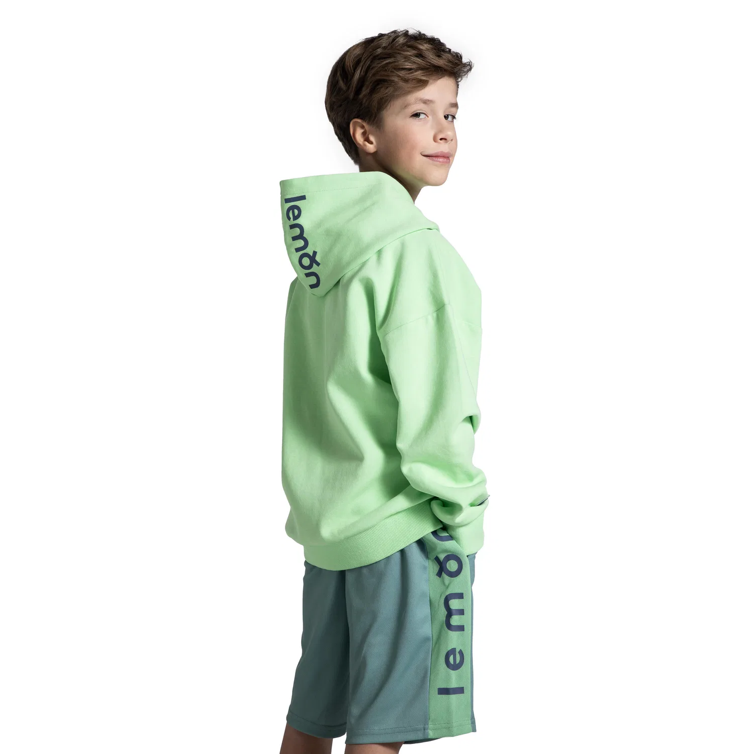 Детское худи с принтом Kinder Kapuzenpullover mit Mesh WL5 Lemon Explore, Hellgrun — фото 2