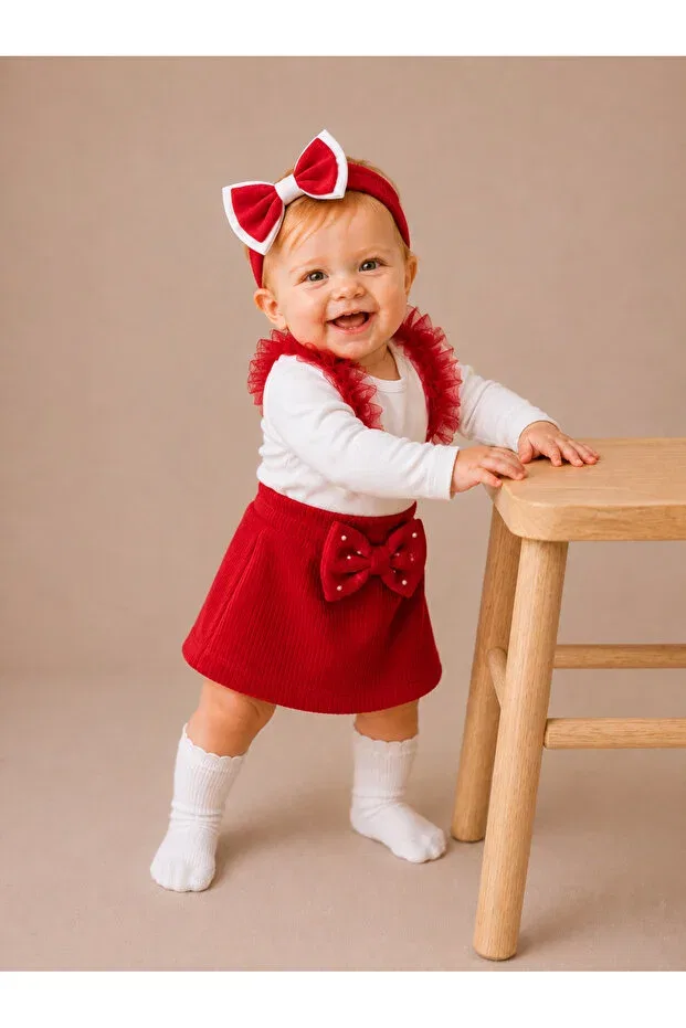 Детский для девочек комплект с тюлевой юбкой Basics Aa Bebek, Red