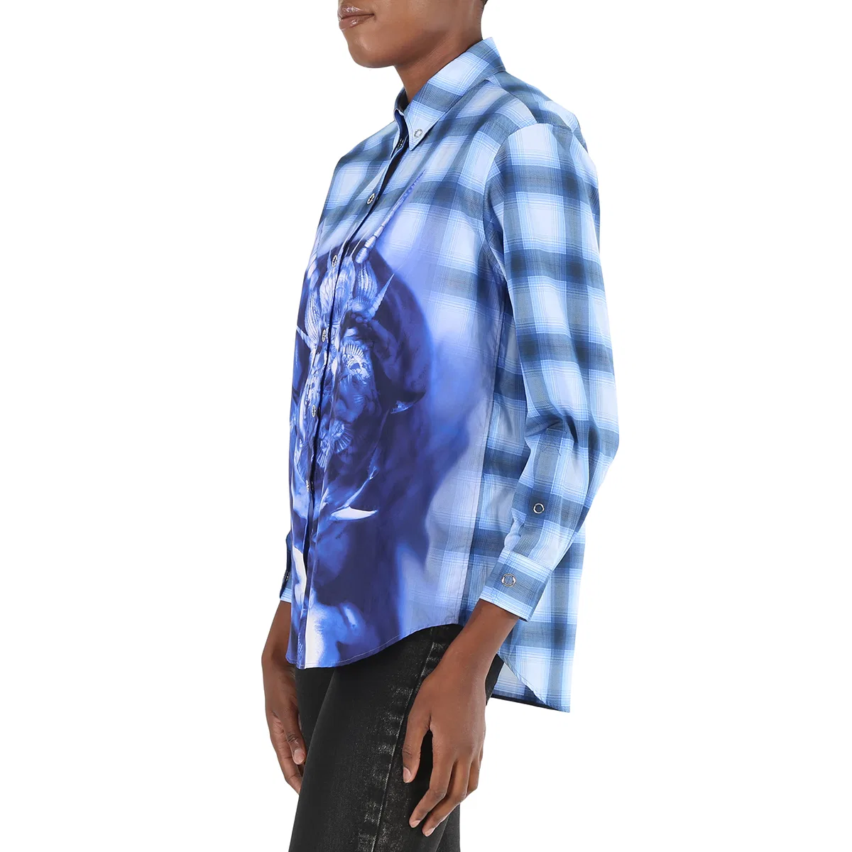Рубашка женская с принтом Sea Maiden Print Plaid Burberry, Ink Blue Ip Pattern — фото 2