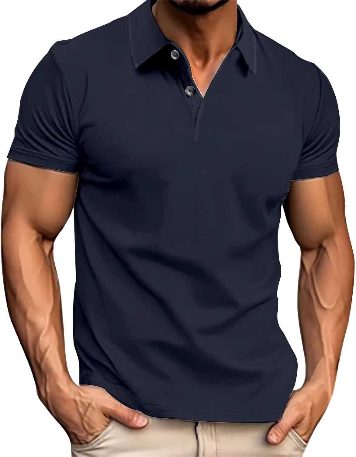 Мужская футболка с V-образным вырезом и пуговицами Muscle, Navy