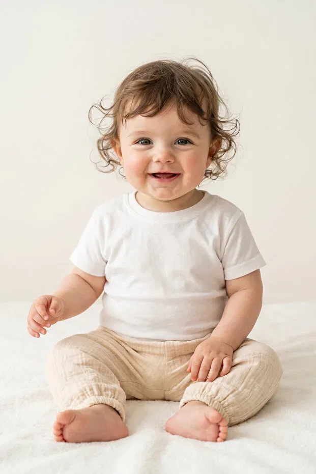 Детские штаны для девочек с эластичным манжетом и поясом Organic Muslin Fabric Baby Pants Mini Cotton, Nude Color — фото 2