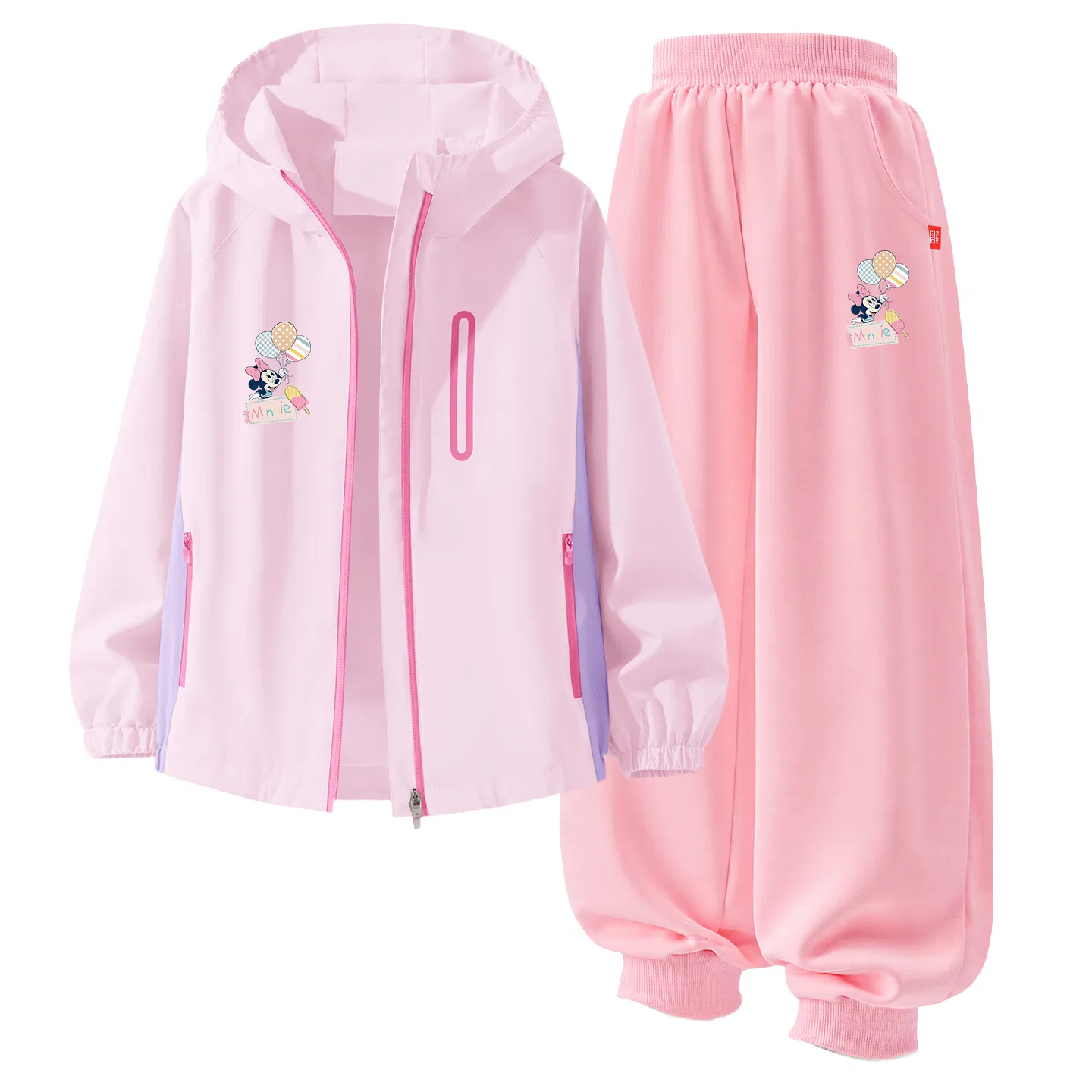 Детский спортивный комплект с капюшоном, хлопковый, Disney, Silicone Balloons K_Left Light Baby Pink+Balloons K Pink