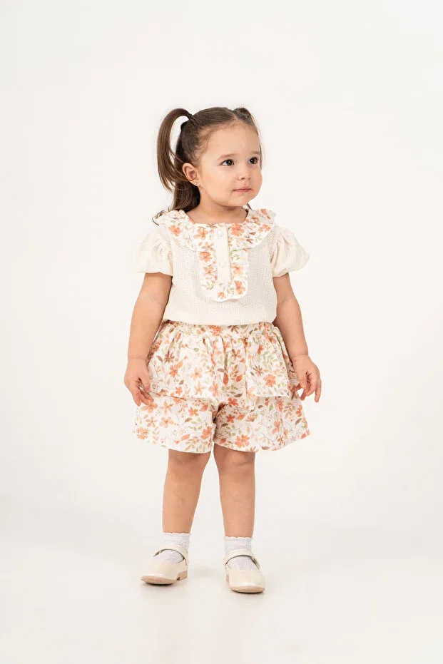 Детский комплект для девочек с цветочным принтом Glam Jnf Kids, Ecru — фото 3